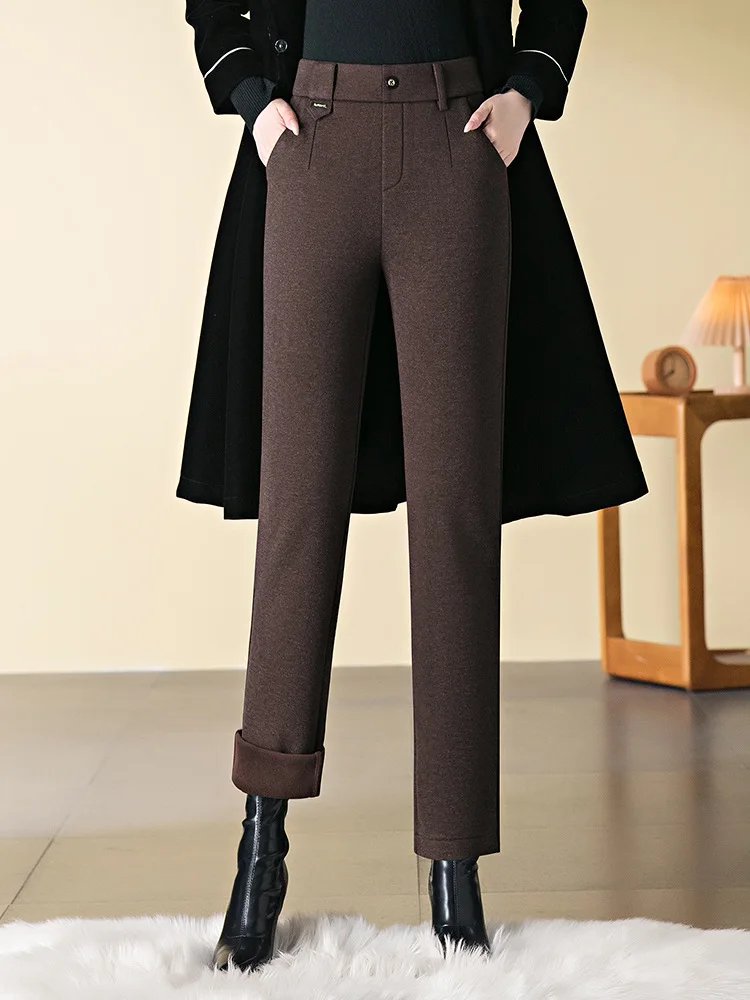 Thick and Warm Medium Stretch Pants for Women, High Waist Winter New Suit Pants for Office Work and Commuting