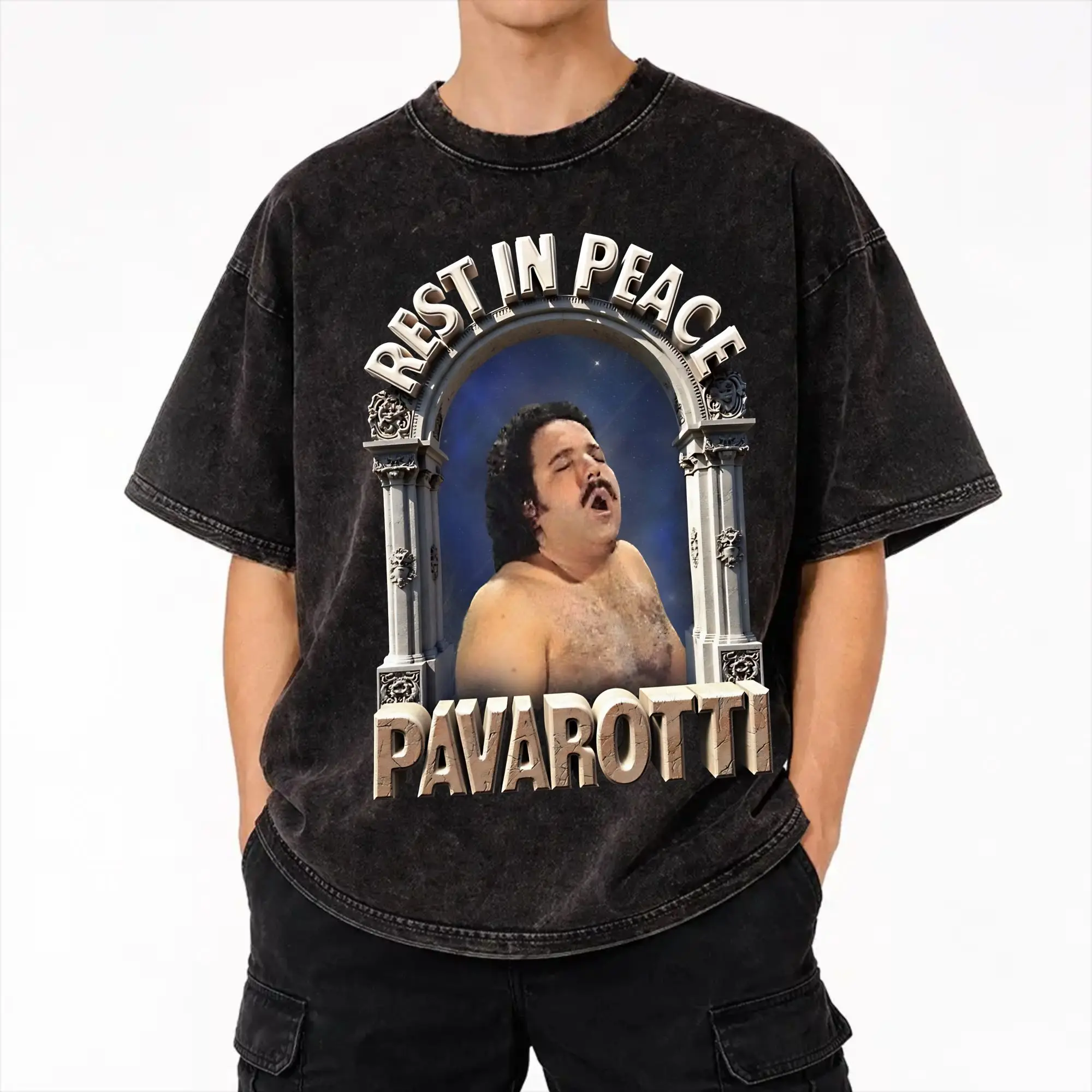 Rest In Peace Pavarotti Ron Jeremy Outfit Washed T Shirt for Men Women Streetwear Hip Hop T-Shirts Summer  Tees Tops 100% Cotton