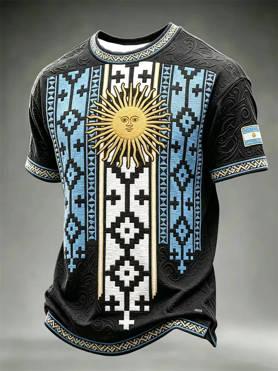 2026 Argentinisches Herren-Fußballtrikot, gestreiftes Sonnenmuster, 3D-Druck, Sport-, Freizeit-, atmungsaktive Familien- und Kinderbekleidung – Detail 5