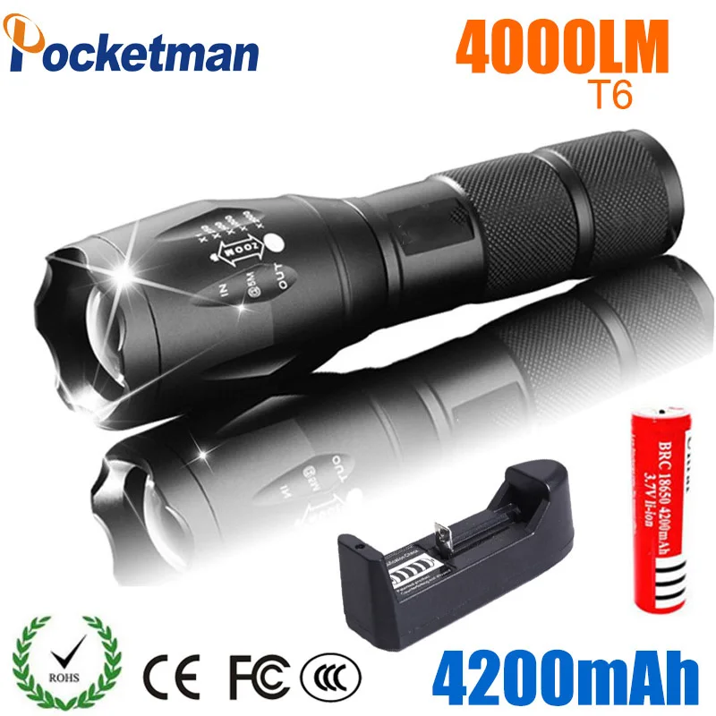 Powerful LED Flashlight Super Bright Zoom Long Range Flashlights Waterproof Torch 18650