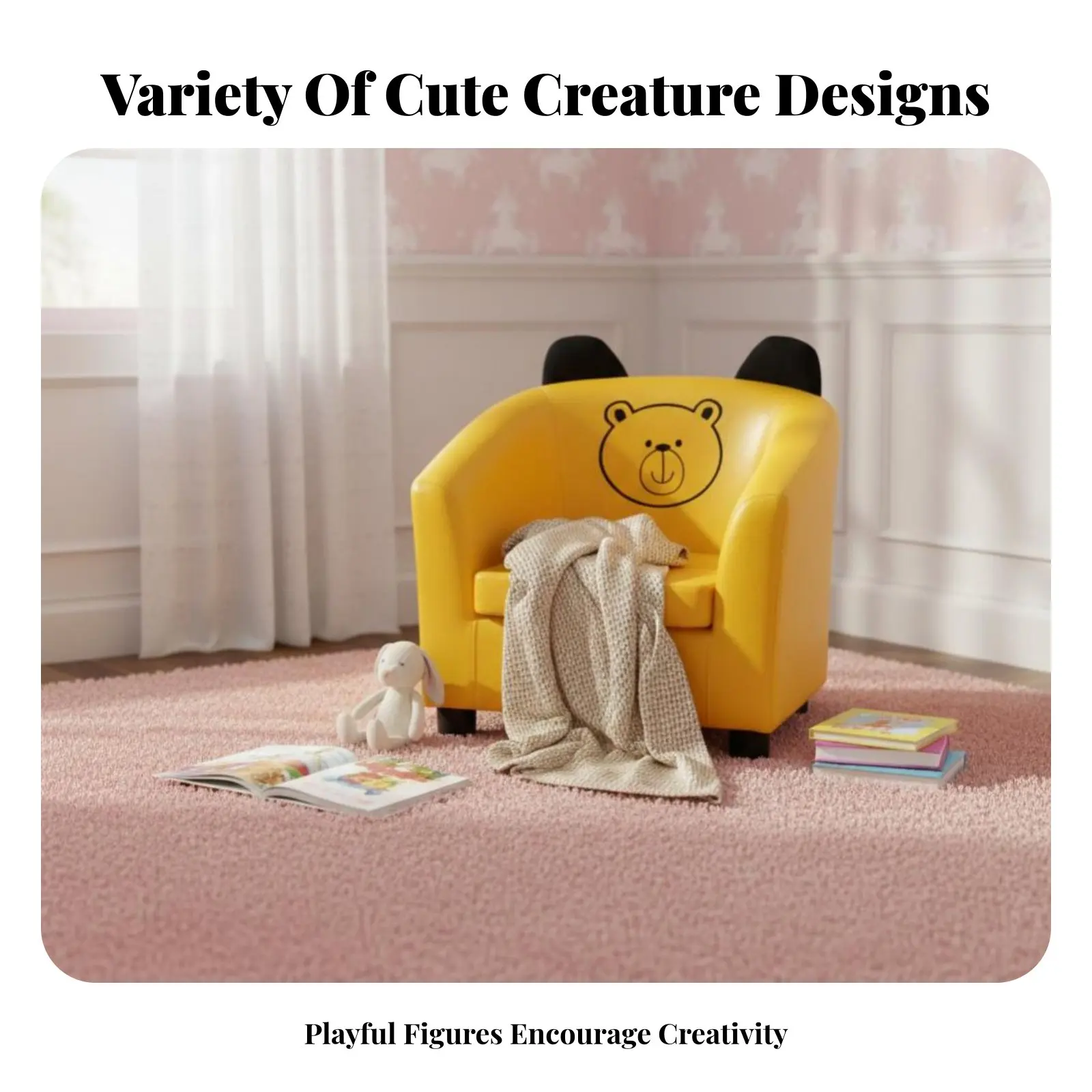 2 Pieces Crown-Shaped Chair with Footrest Princess Design kids' Armchair Soft and Comfortable Sturdy Frame for Playroom, Bedroom - view 3