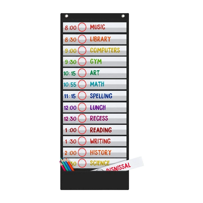 

Карманные диаграммы с ежедневным расписанием Карманная диаграмма для классной комнаты Расписание для классной комнаты 13 + 1 карман, 18-стороннее многоразовое средство для классной комнаты