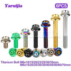 Yaruijia Titanium Bolt M6/M8/M10x10~100mm DIN6921 Ti Flange Hex Bolt Screws for Motorcycle Modification Disc Brake Bolt 6pcs