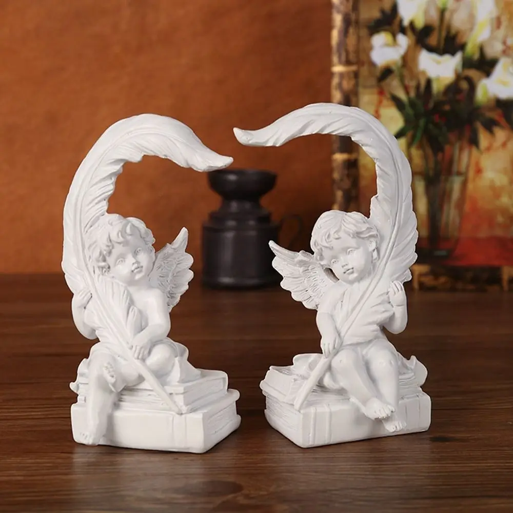 Charming Feather Angel Ornaments Handcrafted Non-slip Base Resin Angel Statue Decorative Praying Angel Figurine Living Room