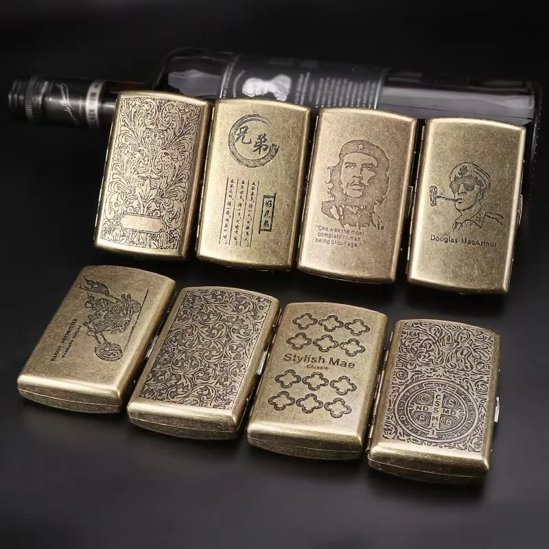 Vintage Bronze 12-Slot Flip Cigarette Case for MenI Hand-Engraved Crushproof Metal HolderI Ultra-Slim Pocket-Size Bulk Wholesale