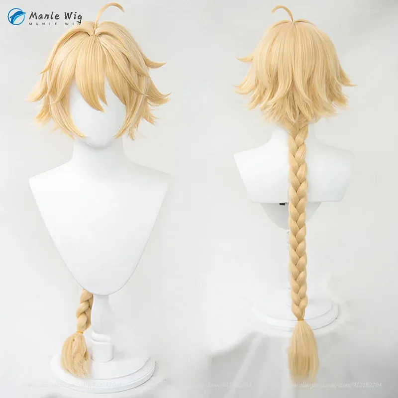 جودة عالية جينشين تأثيري لومين الأثير الذهبي مقاومة للحرارة الشعر الاصطناعية أنيمي لعب الأدوار الباروكات + غطاء شعر مستعار vm؛، 5.7yio؛' #1