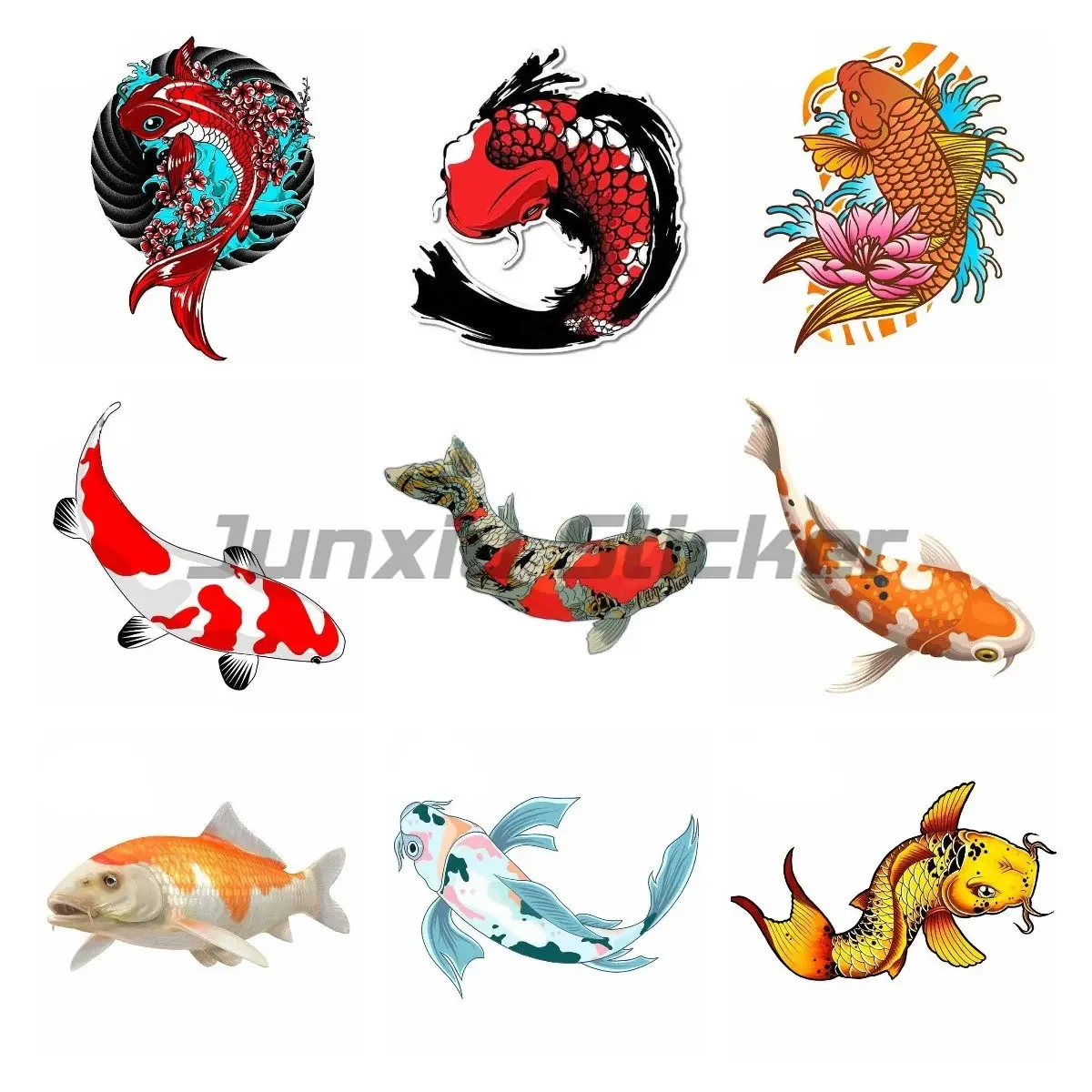 

Татуировка рыбы кои, череп, индивидуальные наклейки для автомобиля, графическое украшение, мотокросс, гоночный шлем для ноутбука, наклейка на стену багажника
