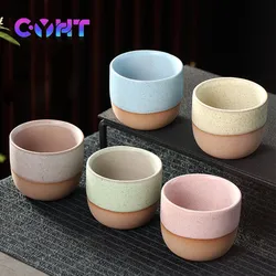 120ML Stoneware Retro Chinese Tea Cup Round Color Block Mug Japanese Creativity Ceramics Host Cup Matte Glaze Coffee Drinkware