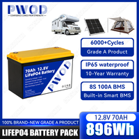 PWOD 12V 70AH LiFePO4 Battery Pack Grade A New Lithium Iron Phosphate Cell for RV,Trolling Motor,Marine,Yacht,Camping,boat,Cart