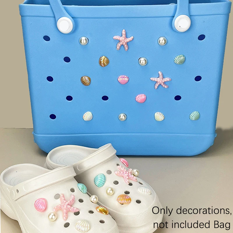 Totes de playa impermeables para decoración de bolsos, dijes DIY para bolsos Bogg, accesorios para bolsos, adornos de concha de estrella de mar, 14 piezas