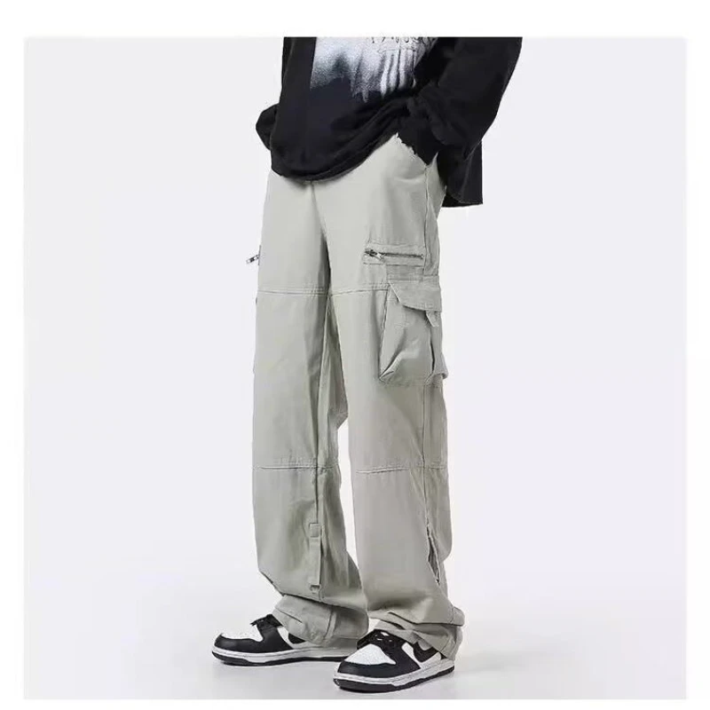 

Preppy Style Solid Color Elastic Pockets High Waisted Fashionable Men's Clothing Spring Autumn Trousers Retro Cropped Pants