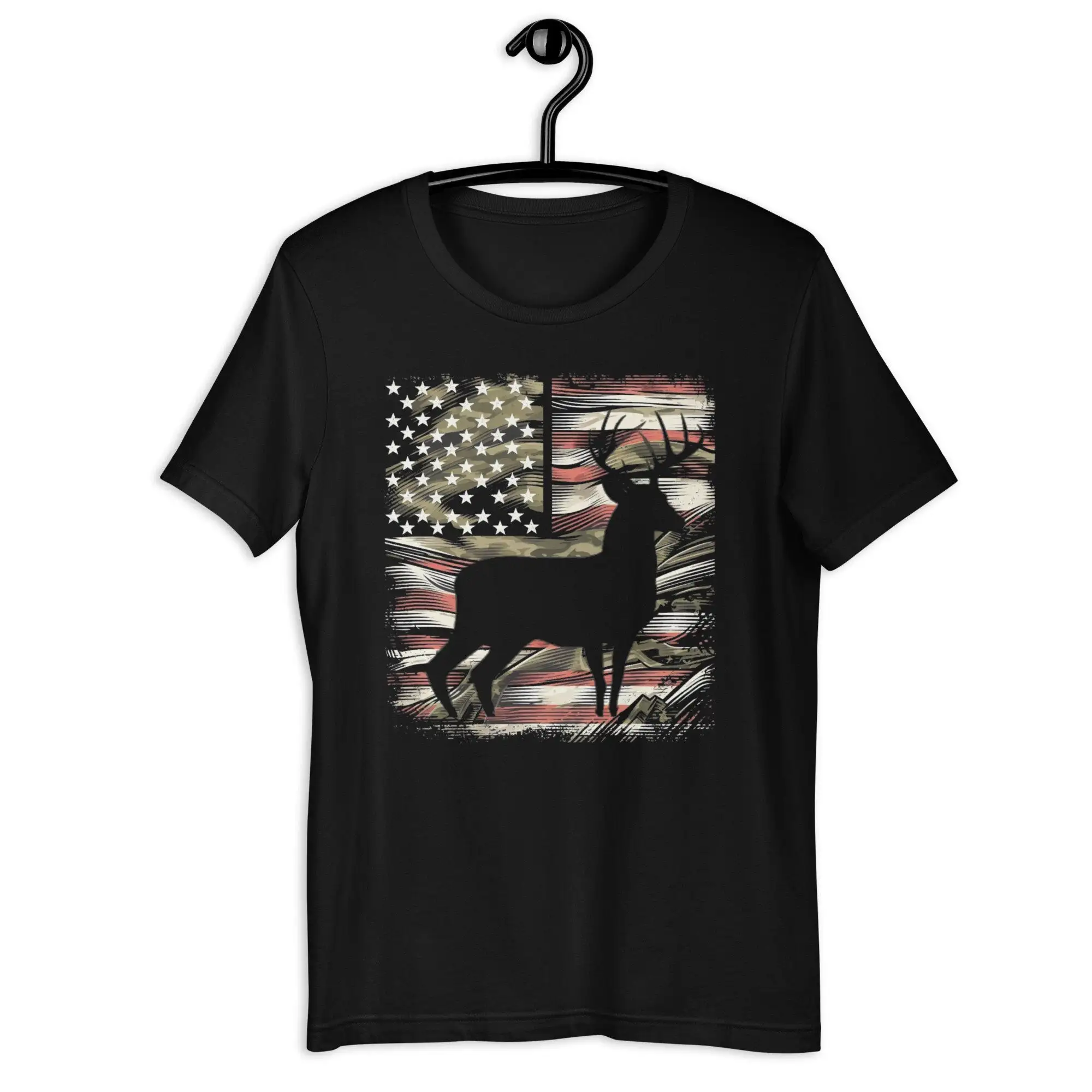 Patriotic Whitetail Buck American Camo Flag Mens Father's Day T Shirt