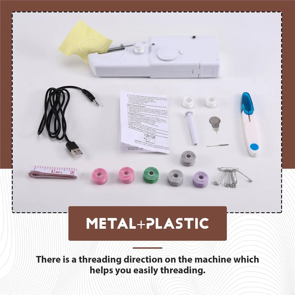 Portable Manual Mini Micro-Home USB Electric Sewing Machine Kit Easy-to-Sew Shirt Pocket Handheld Sewing Machine