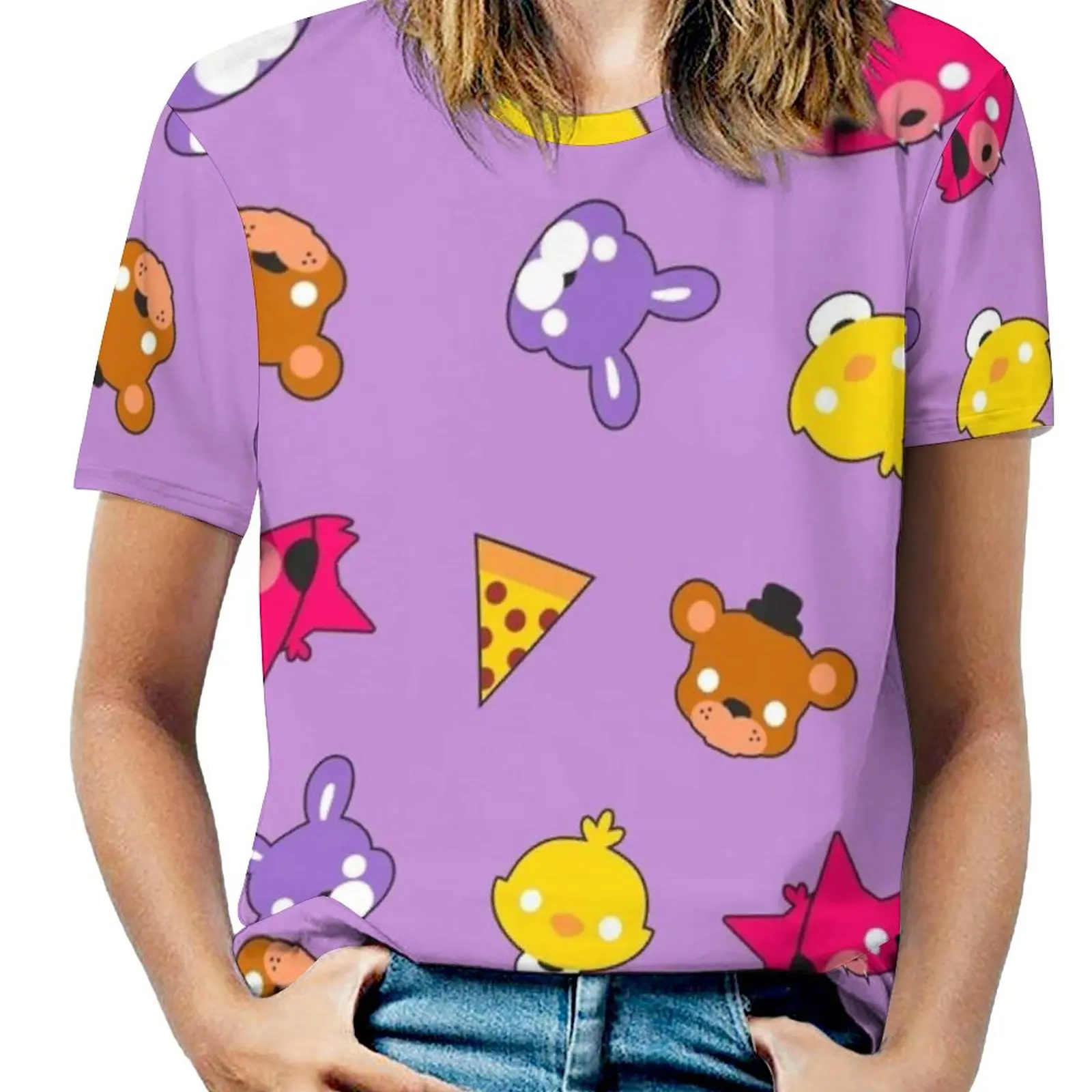 Fnaf / / Faces Pattern Cute Kawaii Chibi For Kids Woman'S T-Shirt Spring And Summer Printed T Shirts Crew Neck Pullover Top