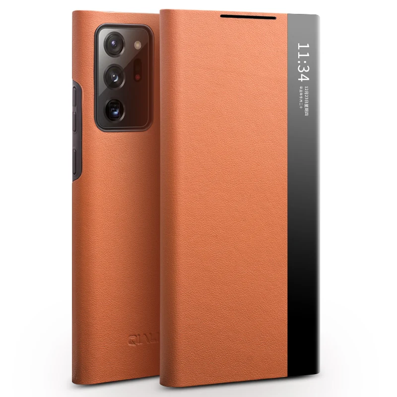 QIALINO Luxury Genuine Leather Phone Cover for Samsung Galaxy Note 20 Ultra Light Cover with Smart View Case for Note 20 Ultra