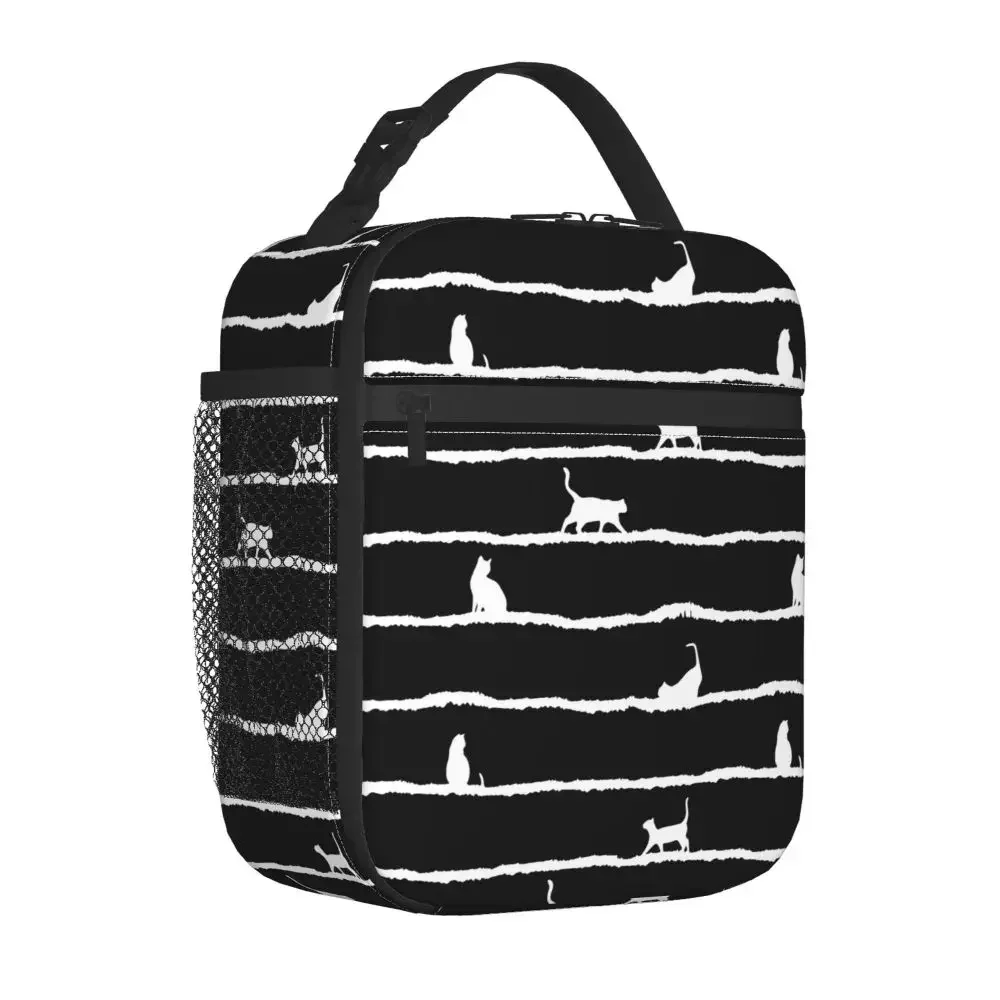 Black Cat Thermal Insulated Lunch Bags School Cute Animal Portable Bento Box Thermal Cooler Lunch Box