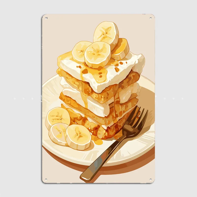 Pancakes with Bananas and Syrup Vintage Poster Metal Sign Custom Room Decor Home Wall Decor Posters Indoor Wall Decoration