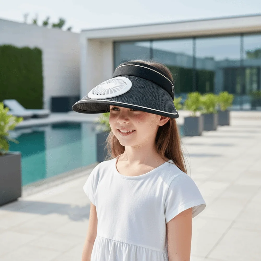 Portable Rechargeable Fan Hat Adjustable Breathable Parent-Child Visor Cap Polyester Lightweight Wide Brim Sunscreen Cap Summer