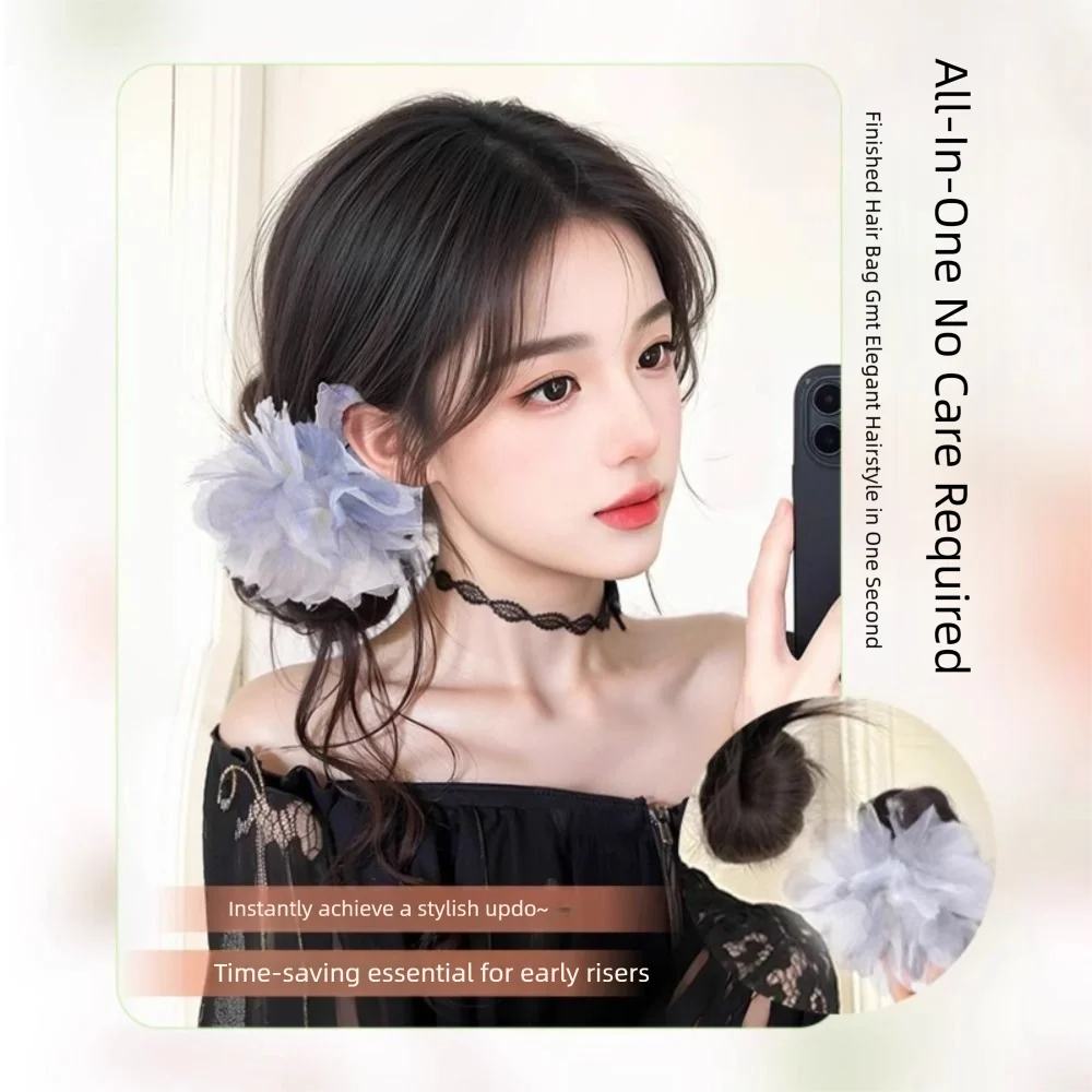 

New Synthetic Hair Bun Claw Clip Natural Artifact Wig Hair Clip Fluffy Feather Flower Hairpiece Hair Accessories