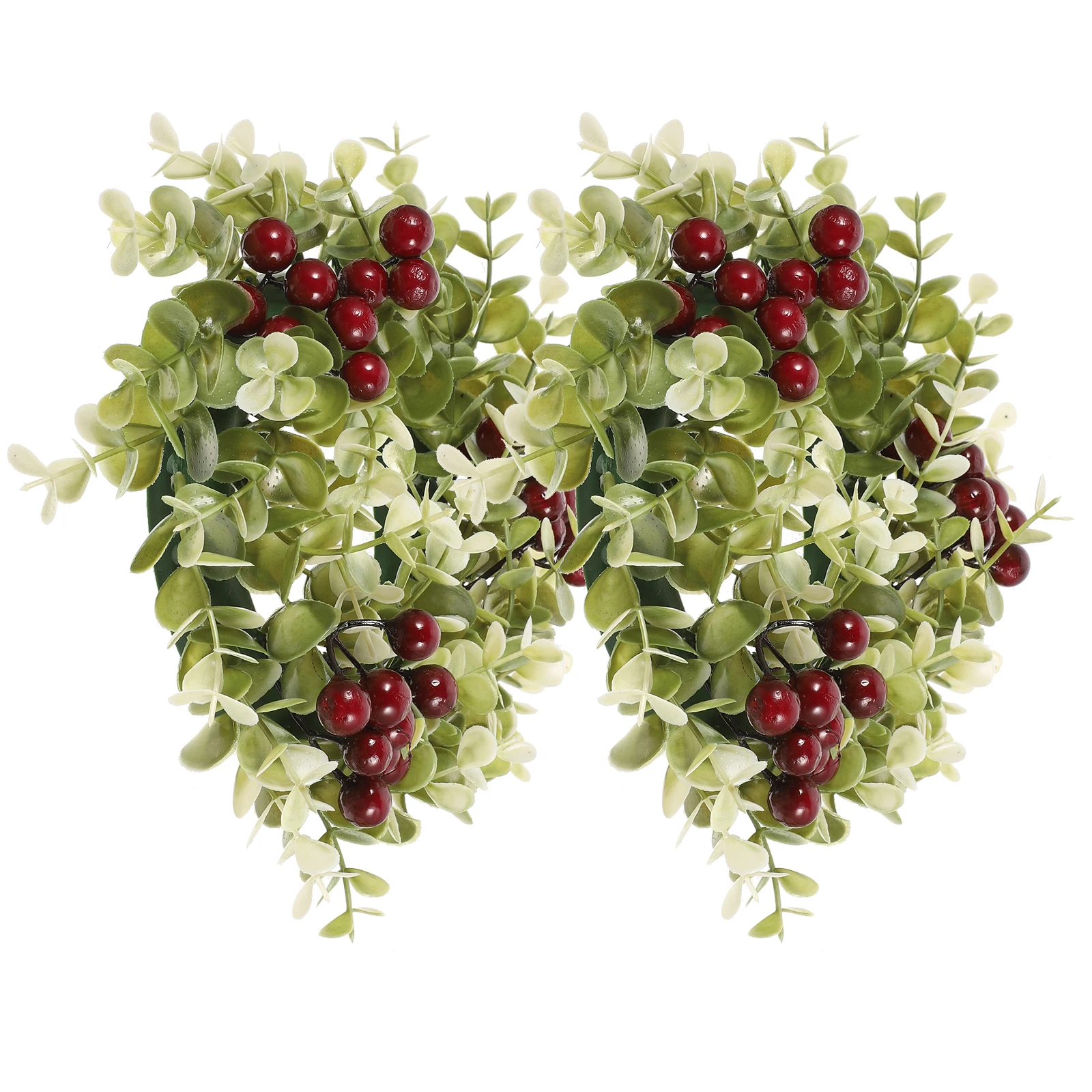 

2pcs 25CM Simulated Eucalyptus Red Berry Garland Rings for Pillars Table Wreath Christmas Decor Mini Wreaths Tea Light