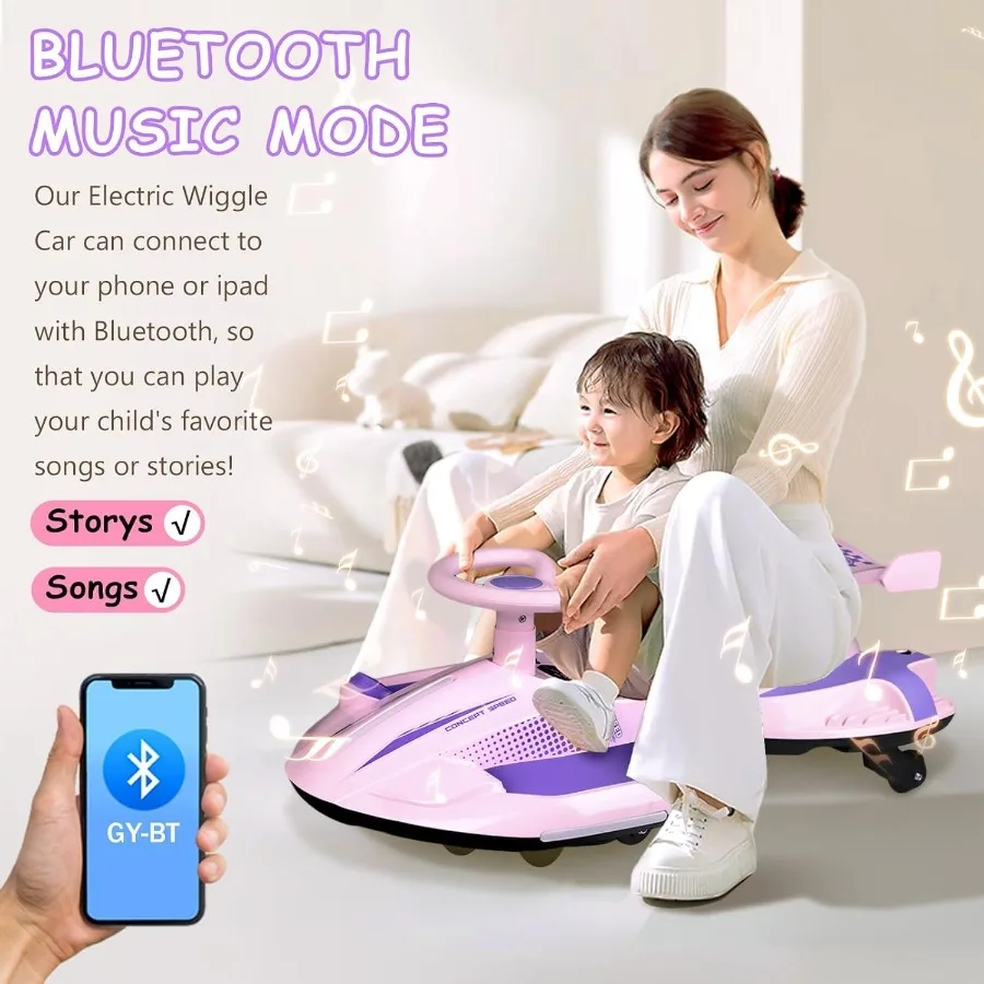 12V Electric Wiggle Car With Pedal Ride On Car Toy For From Ages 3 And Up Birthday Gifts for Boys and Girls Anti-Rollover Flash