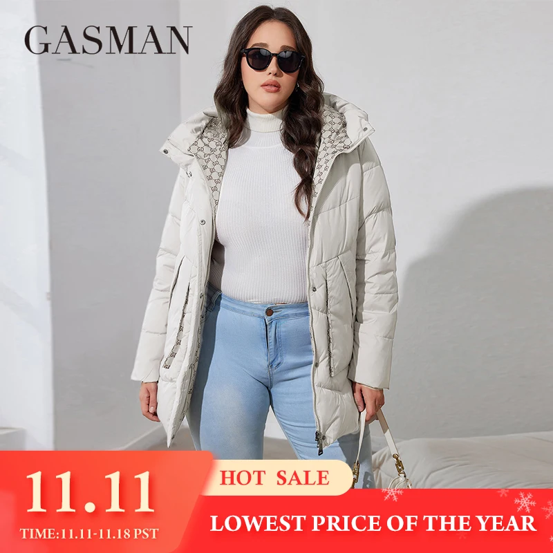 GASMAN 2024 Fashion Down Jacket Women's Plus Size Short Casual Hooded Pocket Parkas Women Female Coat Outwear 83376