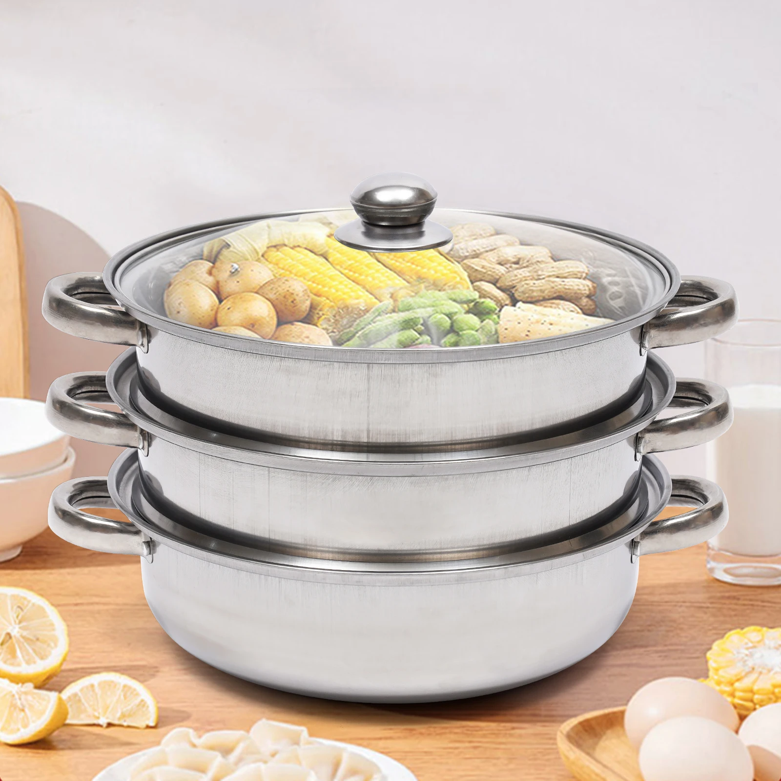 Stainless Steel Three Layer Thick Steamer Pot Soup Steam Pot Universal Cooking Pots for Induction Cooker Gas Stove