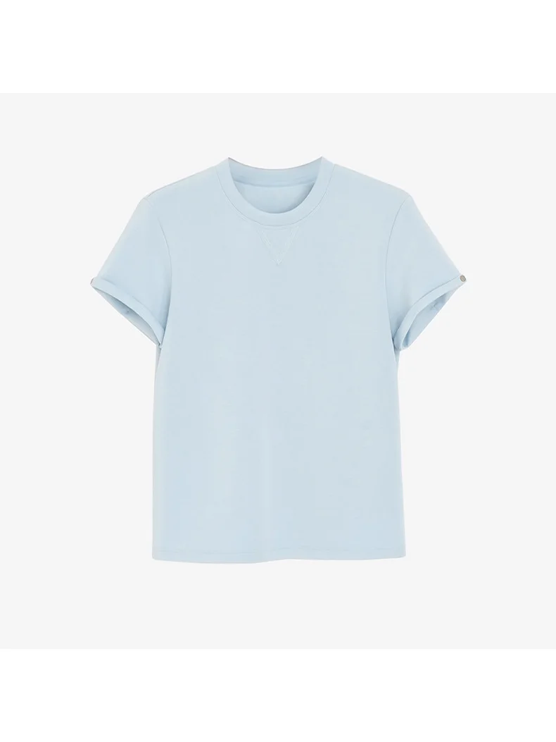 

Women Short Sleeve T Shirt Modal Stone Washed Crew Neck Stud Tops