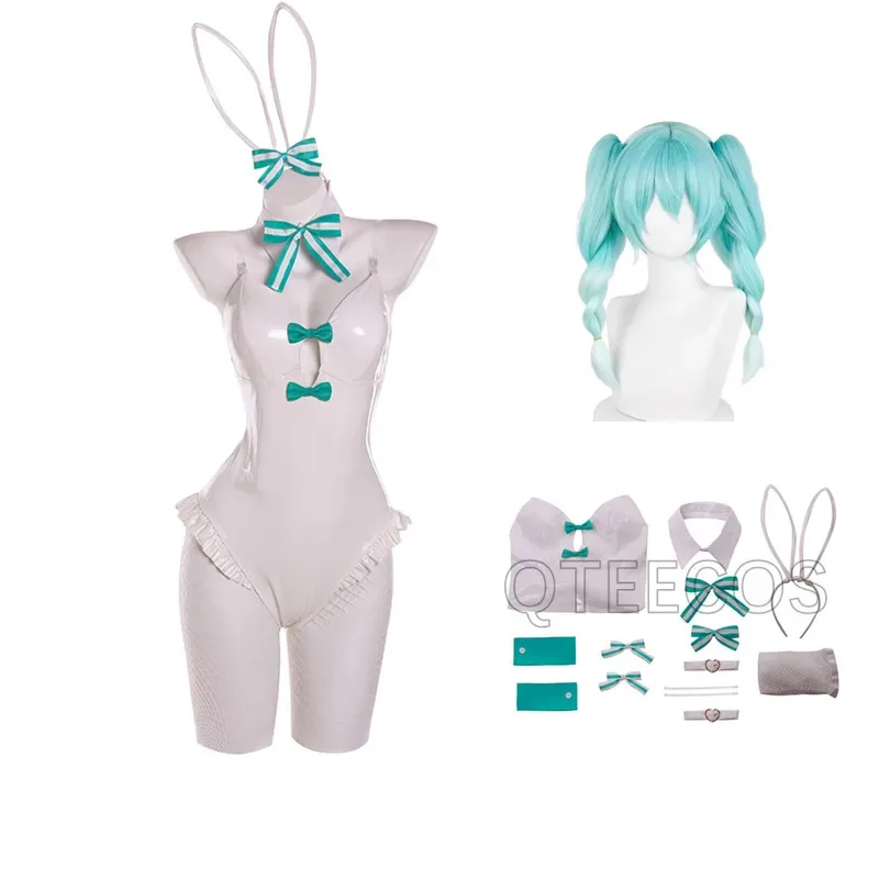 

LQWhite Miku косплей милый костюм кролика для девочек женское кожаное сексуальное платье костюм комбинезоны униформа для девочек прекрасные наряды на Хэллоуин