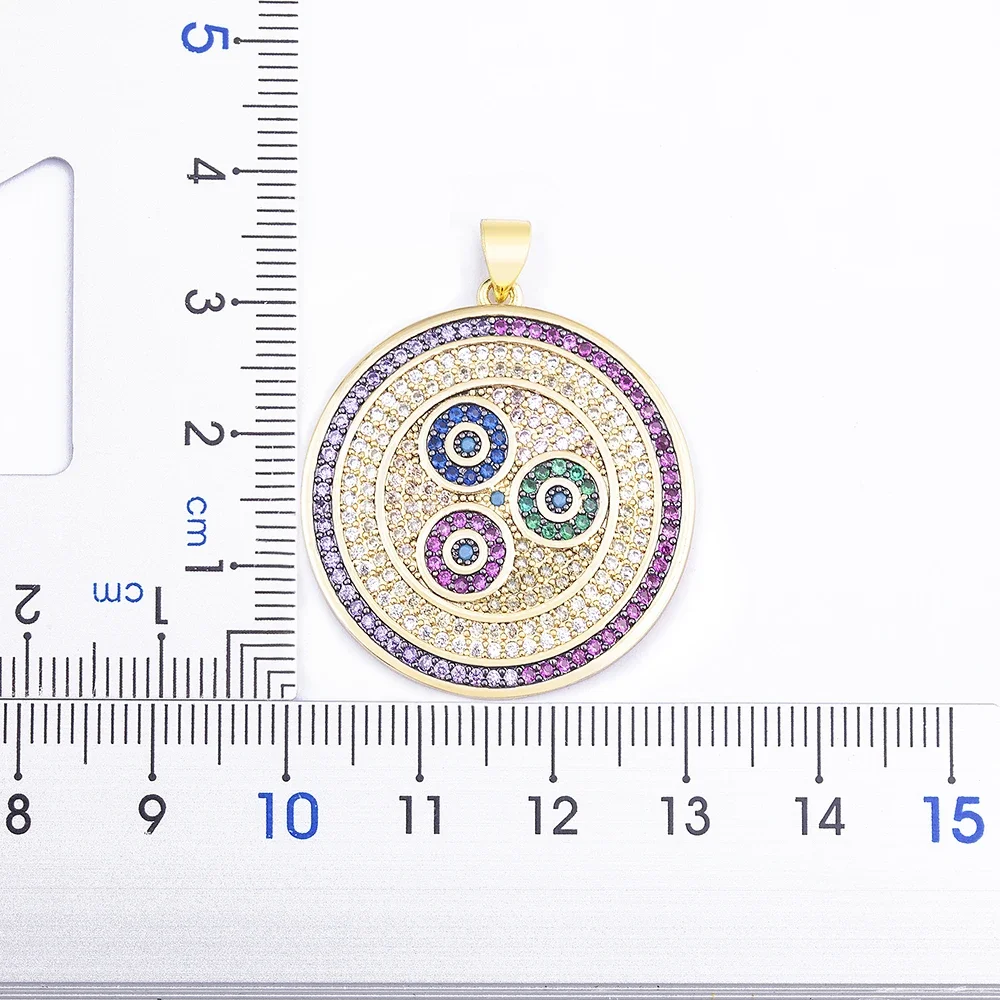Nidin Turkish Round Evil Eye Necklace Micro Pave Zircon Pendant Collier Gold Plated Long Chain Party Birthday Jewelry Gift