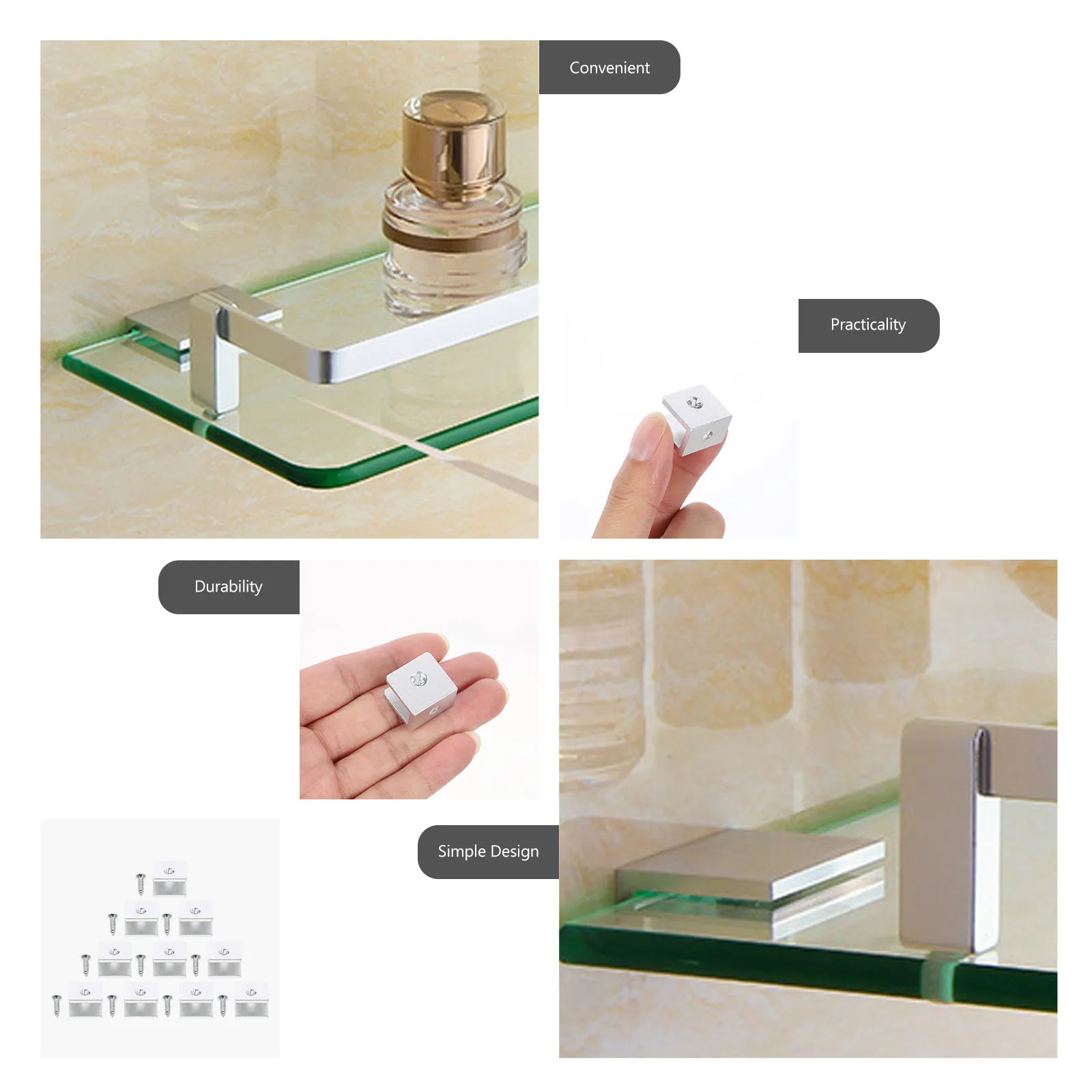 

10Pcs Floating Glass Shelf Brackets Space Aluminum Shelf Clips for 6-8mm Glass Holders Corrosion Resistant Strong Load Bearing