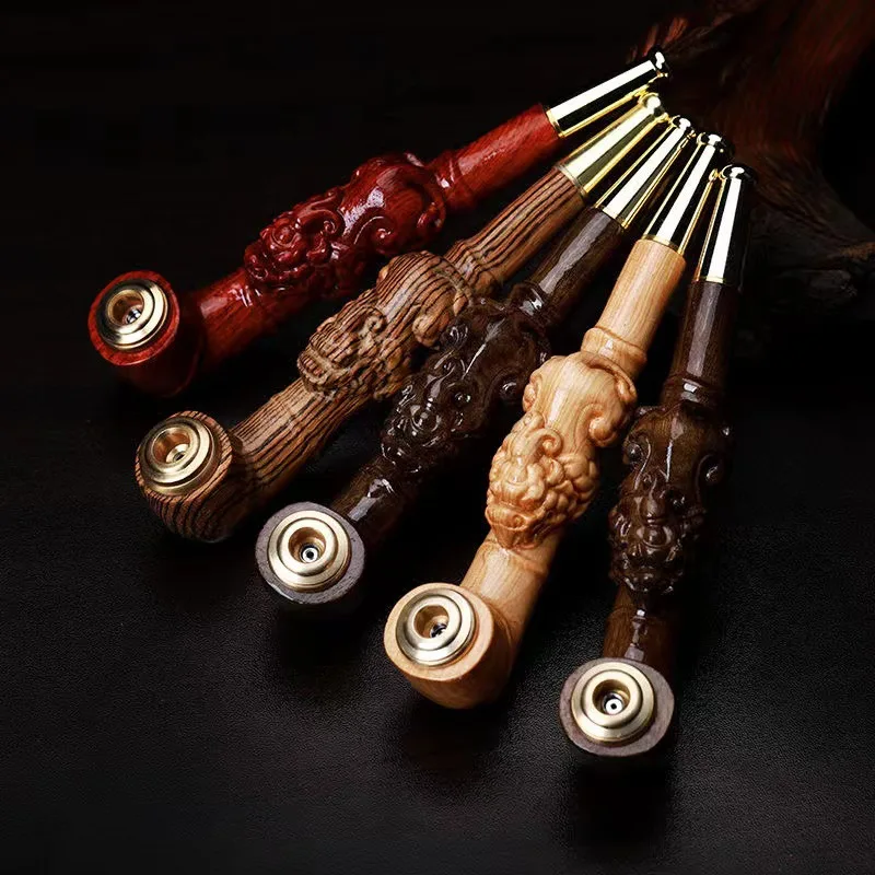 

High quality Handmade Microfilter Smoke Pipe Wood Reduce Tar Cigarette filter Circulation old style Hookah Shisha Pipe Men Gift