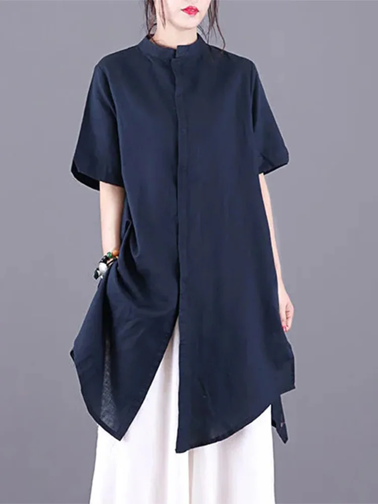 

Женский шикарный комплект средней длины, повседневные широкие брюки из хлопка и льна, летний наряд из двух предметов, длинный топ на пуговицах све