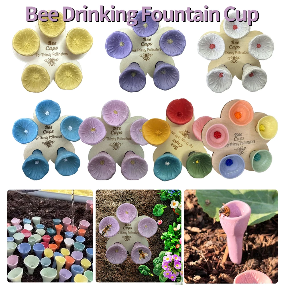 5Pcs Bees Insect Drinking Cup Bees Water Feeder Flower Shape Pollinator Drinking Cup with Holder Beekeeping Supplies