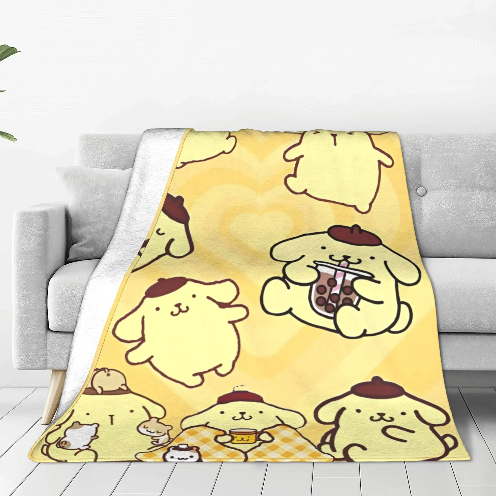 Kawaii Pompompurin Blanket Cover Sanrio Cute Cartoon  Wool Throw Blanket Summer Air Conditioning Printed Lightweight Bedspreads