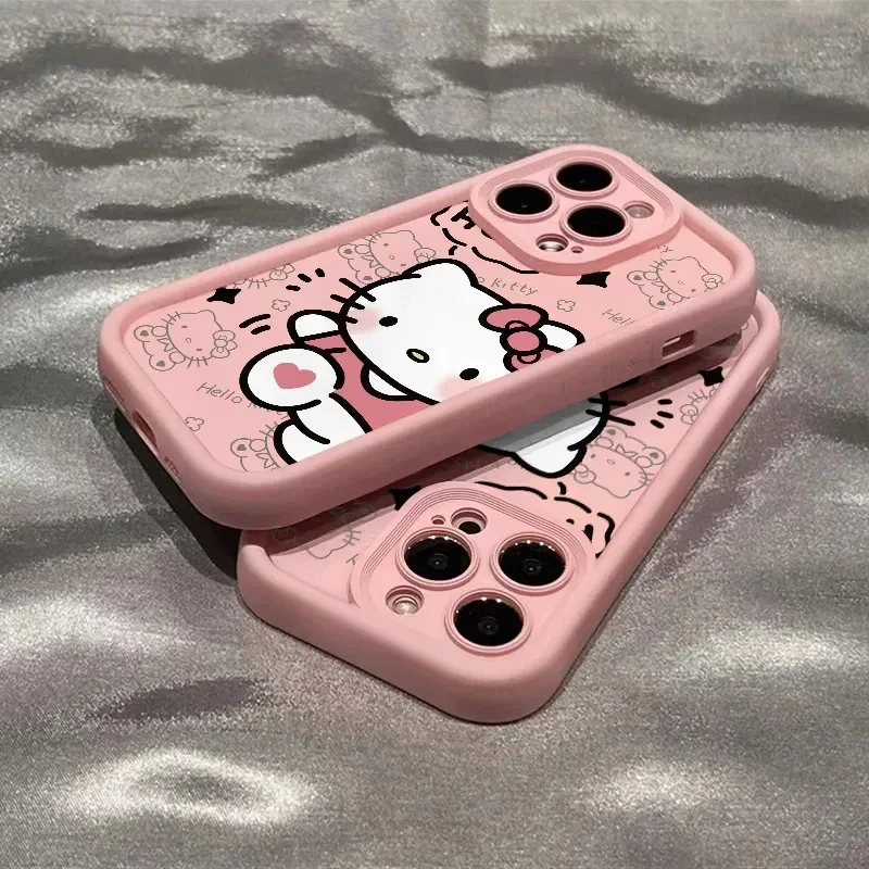 Sanurgente Hello Kitty Ins Coque de téléphone en silicone transparent pour fille, anti-chute, iPhone 15 14 13 11 12 Pro Max Plus X Poly XS 7 8 Plus Y2k, cadeau pour fille