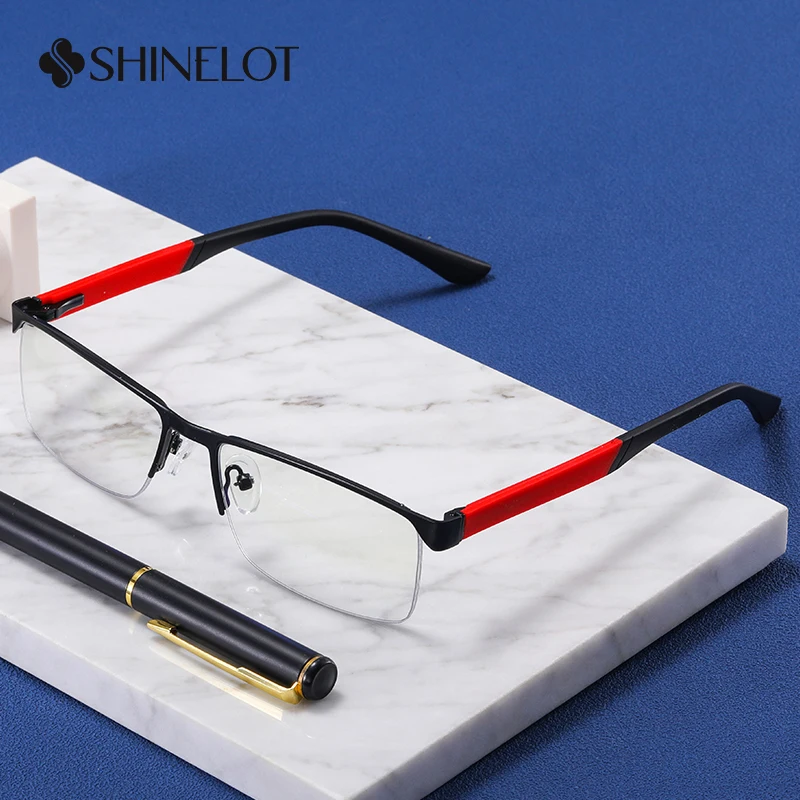 

91310 Rectangle Men Narrow Half-Frame Eyeglasses Metal Eye Protection Glasses Semi-Rimless Businessman Prescription Eyewear