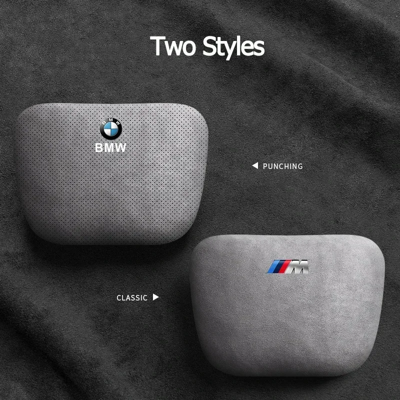 Suede Car Inner Headrest Neck Support Pillow Emblem for BMW E46 E90 E91 E87  E60 E39 F10 F20 F30 F45 G02 G20 G30 G21 X5 X3 X7 X6