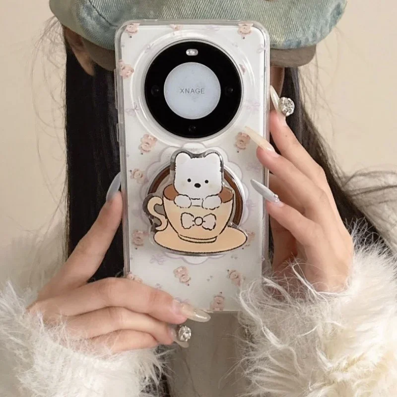 Корейский милый кофейный щенок для телефона Magsafe, магнитная подставка Griptok для IPhone, забавный складной чехол для беспроводной зарядки, держатель