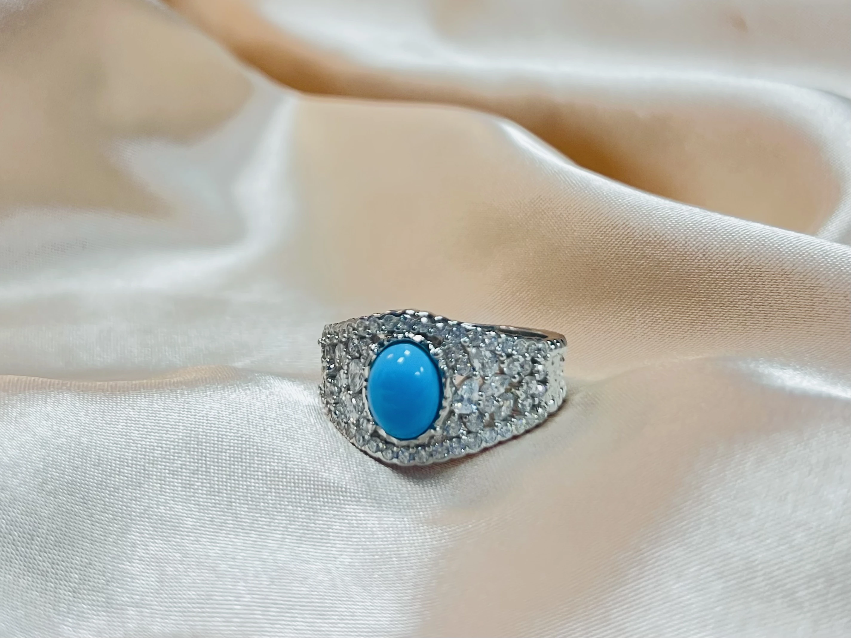 New 2024 turquoise S925 silver ring light luxury personality design retro ring all-match jewelry