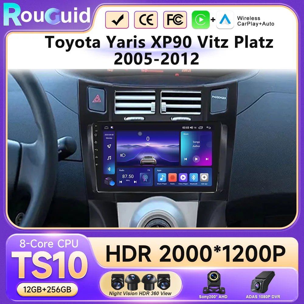 Car Radio Android 16 For Toyota Yaris XP90 Vitz Platz 2005-2012 Carplay Car Multimedia Player Radio Auto GPS Navigator Touch DVD