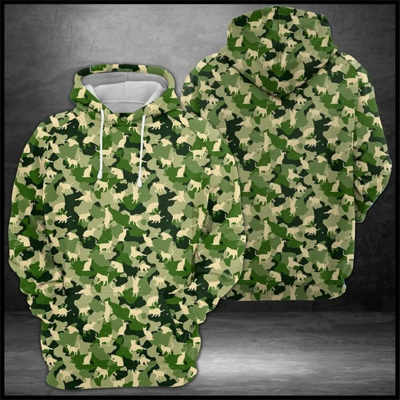 Different Design Cute Cat Hoodie Men's Clothing 3D Printing Long Sleeve Pullover Sweatshirt Camouflage Animal Autumn Hoodies