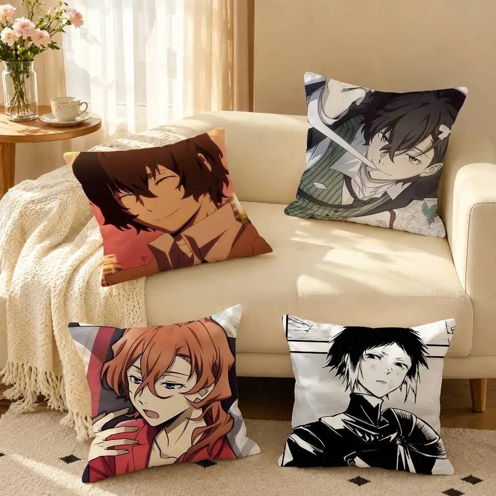 Anime B-Bungo S-Stray Dogs Square Double-Sided printed Pillow Case Bedroom Bedside Pillow Sofa Cushion Cover