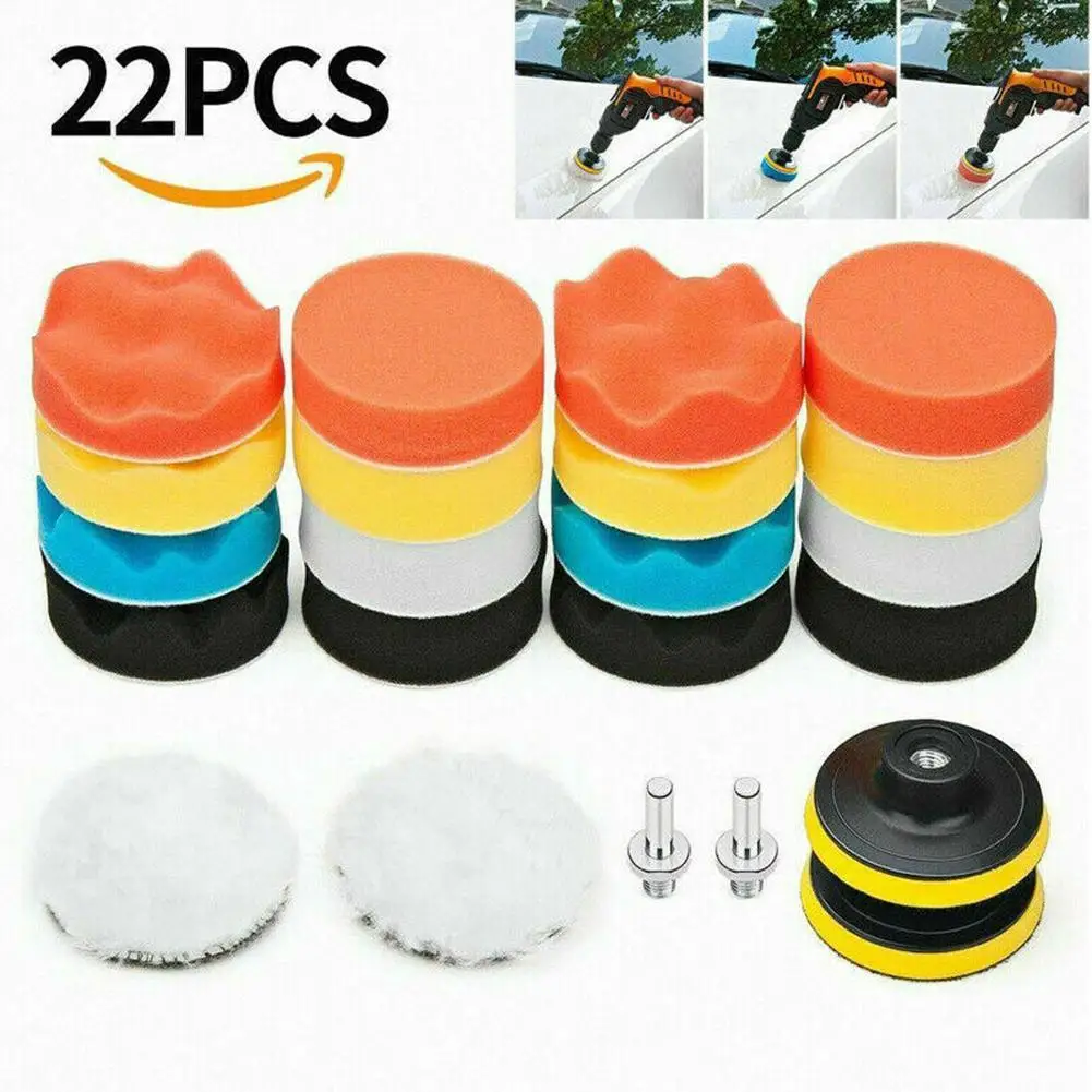 

22 Pcs 3 Inch Car Polishing Sponge Pads Kit Buffing Waxing Foam tool Polishing Pad Kits Abrasive Polisher Drill Adapter Waxing