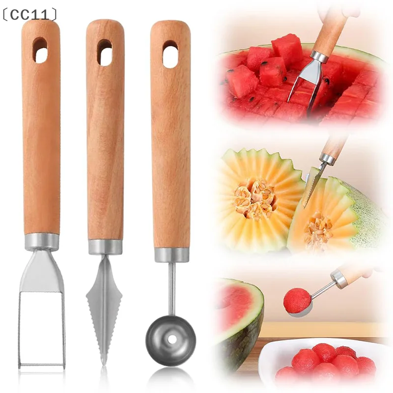 ieniaCC11 SigurCC11 Edelstahl-Wassermelonenschneider und Obstschneider – 3-in-1-Melonenballer-Obstschnitzmesser und Schaufel für die Küche