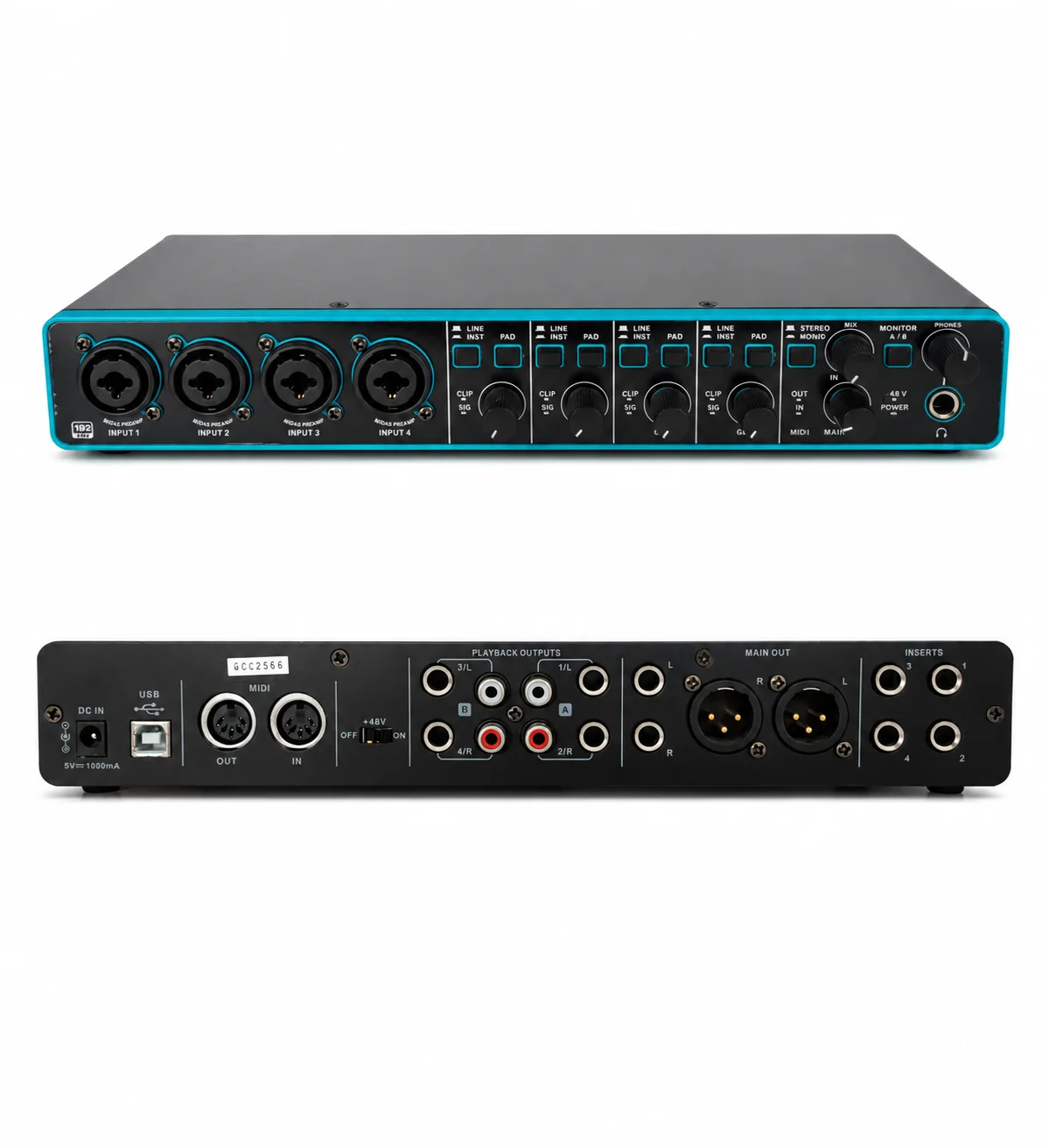 Professional 4 Channel USB audio interface PC Recording Studios with 48V phantom power Noise Cancelling podcast sound card