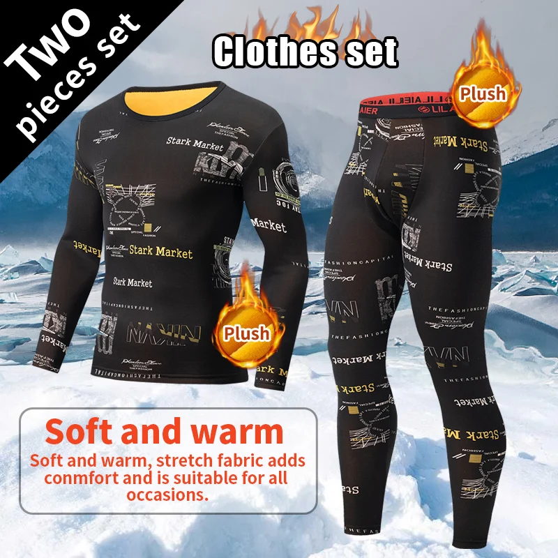 

2-piece Autumn And Winter Men's Fashion Printed Gold Velvet Warm Underwear Set Comfortable and Thick Velvet Home Clothes Suit