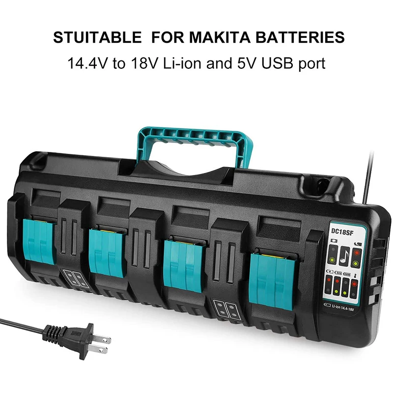 DC18SF 4-Port 14.4V 18V 4X3A Li-Ion Battery Charger For Makita BL1820 BL1830 BL1850 BL1430 Power Tools US Plug