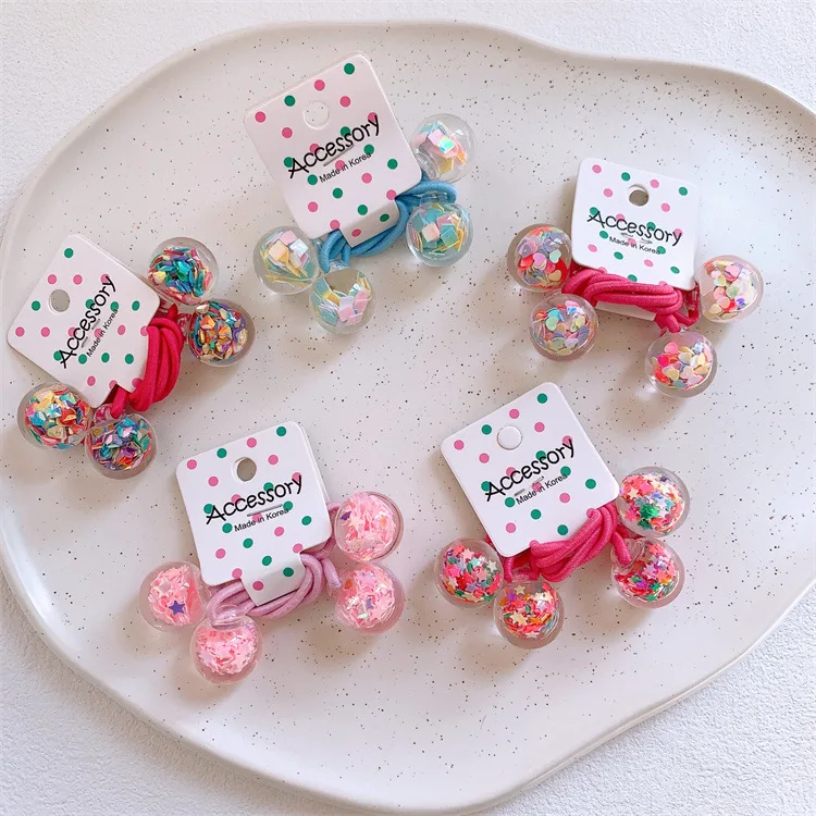 Hair Ties Glitter Ball Sequin Elastic Comfortable Sturdy Lightweight Premium 2 Pcs for Girls Kids Daily Ponytail Holders