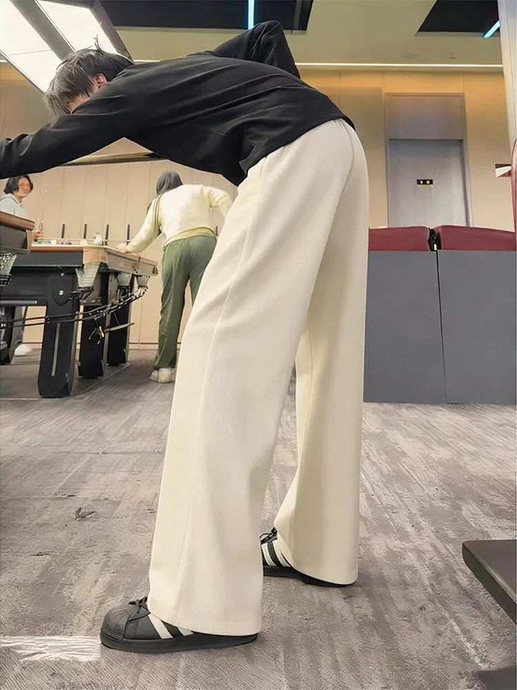 Quick Dry Ice Silk Men's Casual Pants Summer Drapey Loose Straight Leg Wide Leg Trousers Wheat Ear Pattern Mili Beige